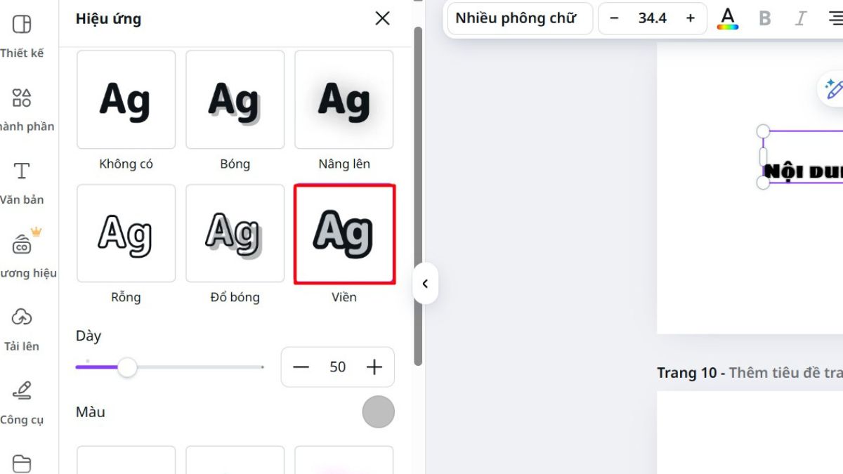 Sử dụng hiệu ứng "Outline" cho chữ để tạo viền bằng Canva