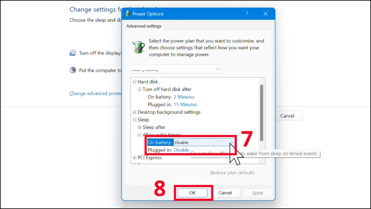 Tắt chế độ tự mở máy trên laptop Lenovo bằng cách tắt chế độ Wake Timer