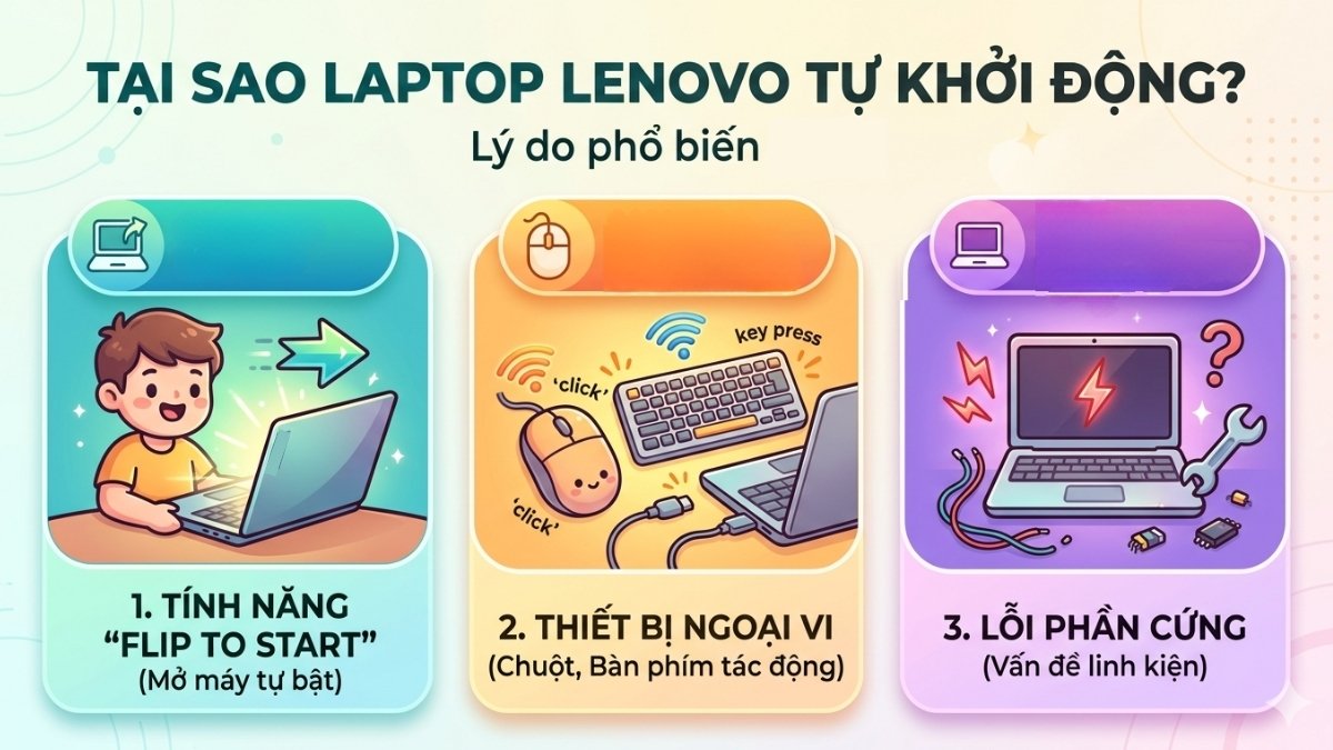 Lý do laptop Lenovo mở máy tự khởi động