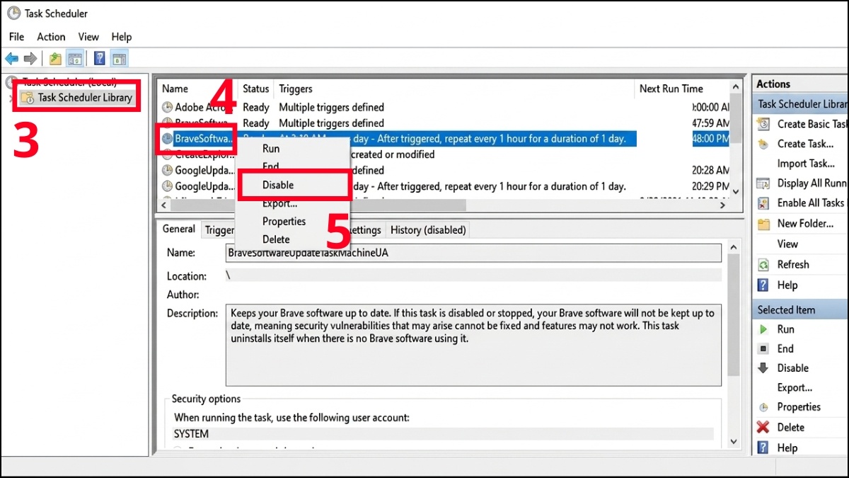 Tắt tác vụ tự động trong Task Scheduler
