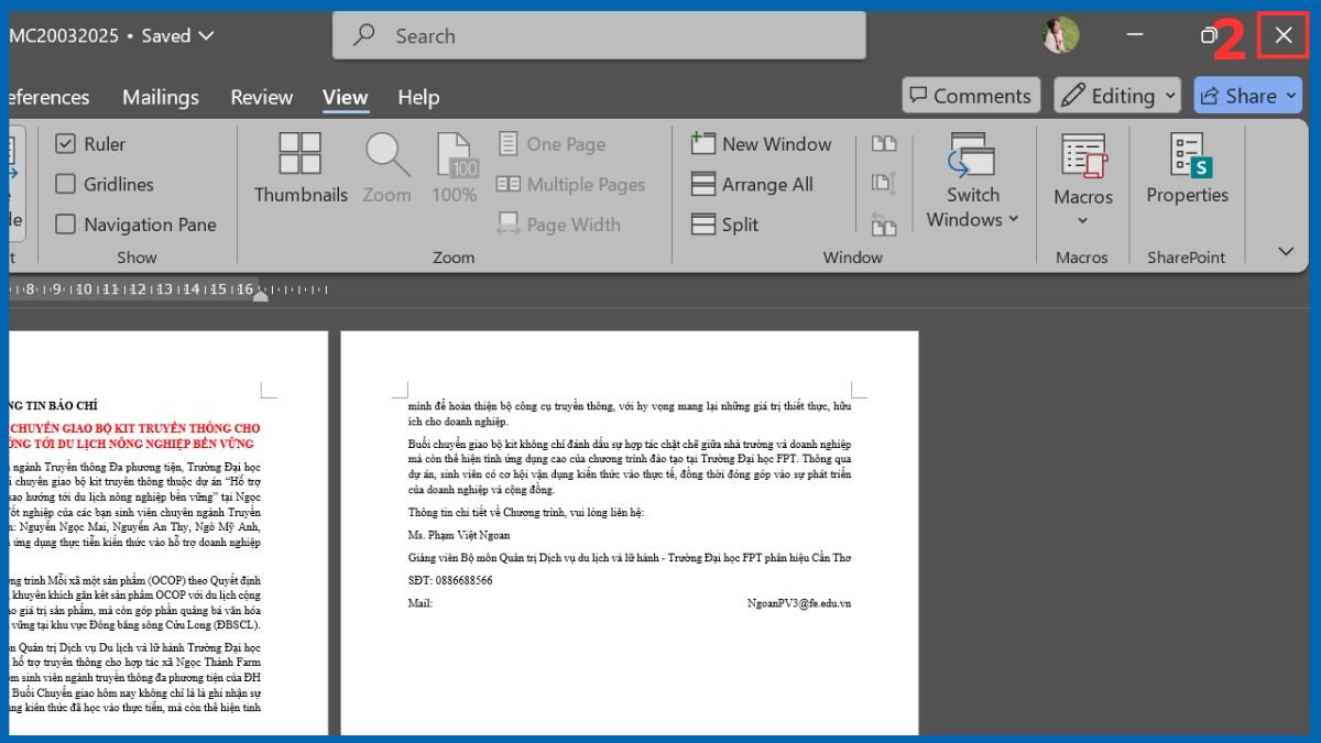 Đóng - mở lại file Word