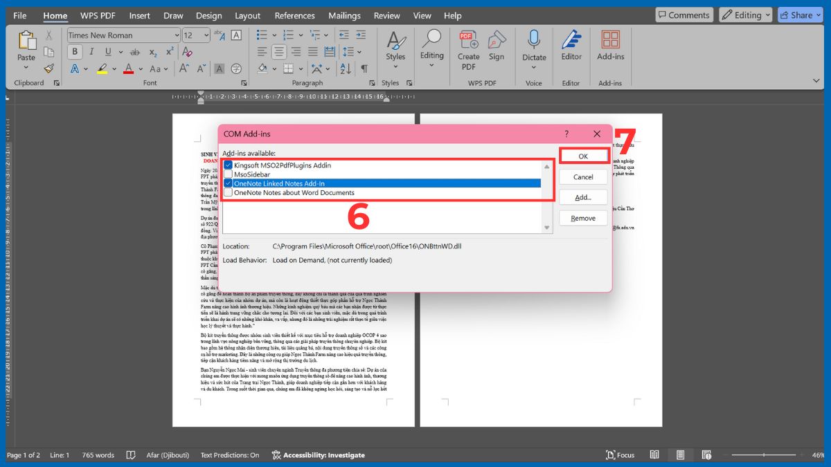 Kiểm tra add-ins gây lỗi hiển thị trong Word
