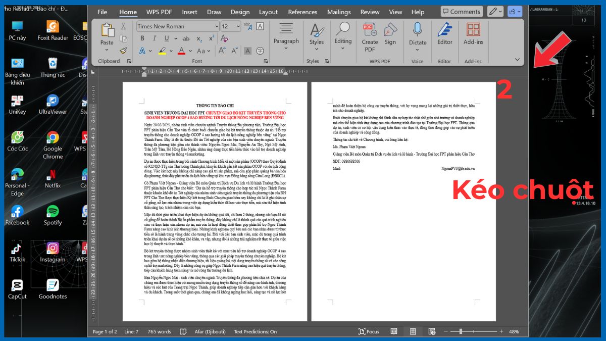 Tránh mở Word ở chế độ toàn màn hình quá rộng
