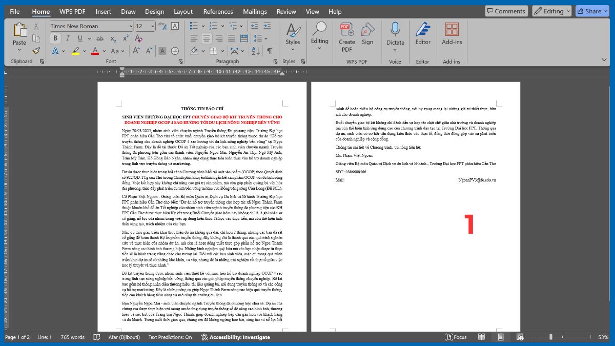 Tắt Multiple Pages trong tab View để tắt hiển thị 2 trang trong Word