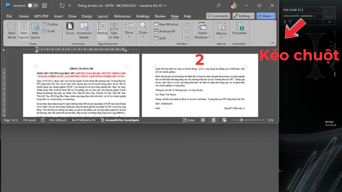 Kéo thu nhỏ để Word hiển thị một trang