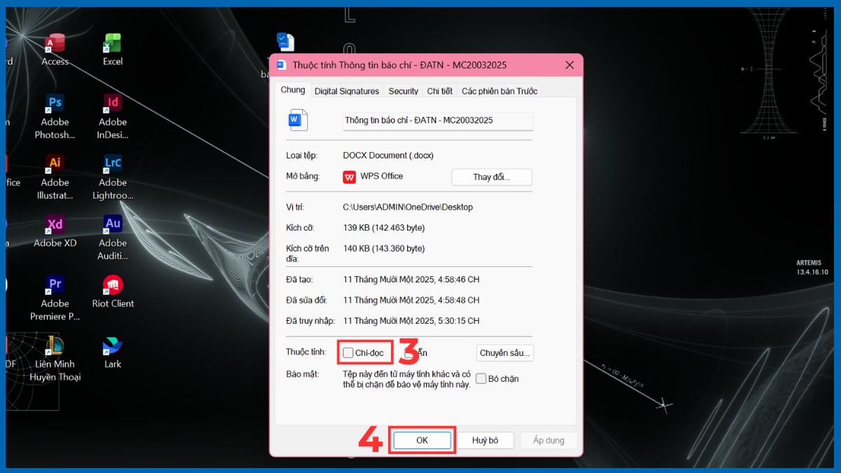 Sử dụng tính năng Properties để tắt Read Only trong Word
