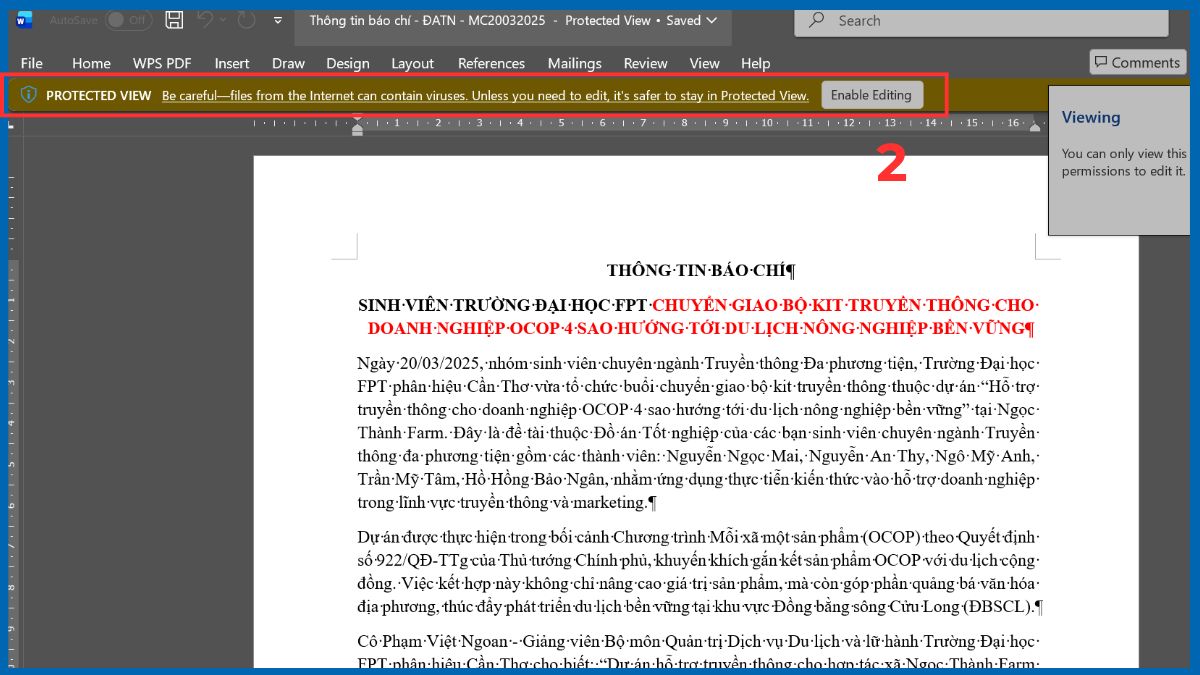 Tắt Read Only trong Word bằng Enable Editing