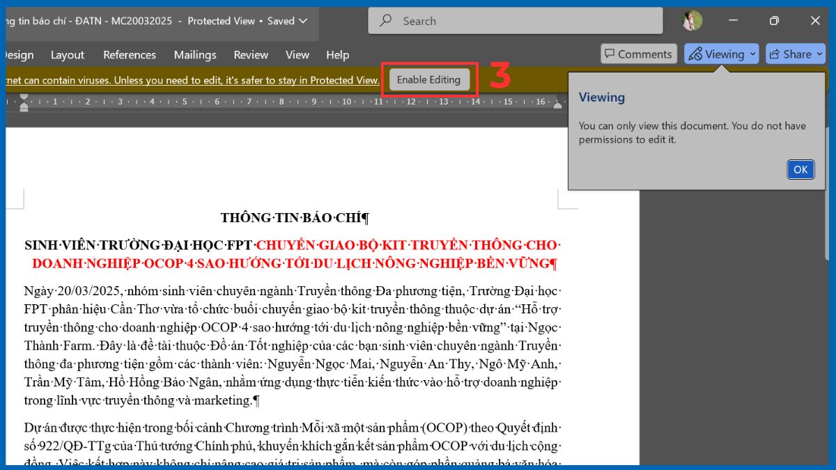 Tắt Read Only trong Word bằng Enable Editing
