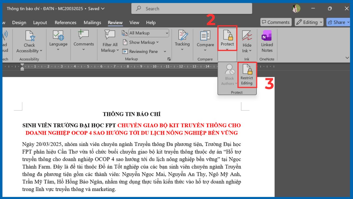 Tắt Read Only bằng tính năng Restrict Editing