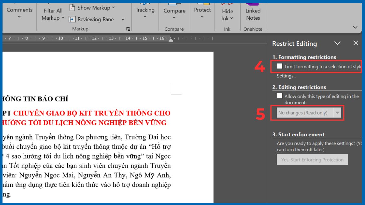 Tắt Read Only bằng tính năng Restrict Editing