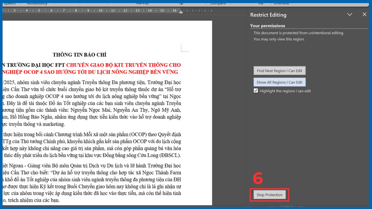 Tắt Read Only bằng tính năng Restrict Editing
