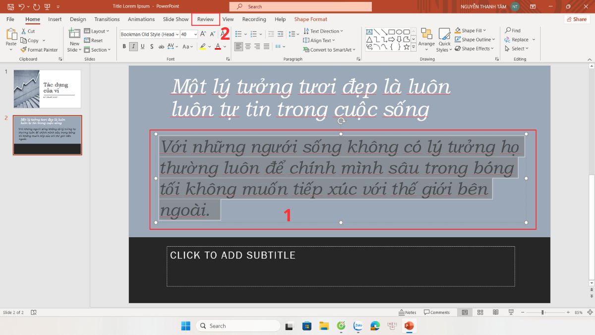 Tắt gạch chân tạm thời cho một slide hoặc một đoạn văn bản