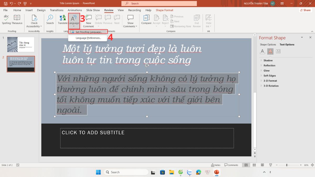 Tắt gạch chân tạm thời cho một slide hoặc một đoạn văn bản