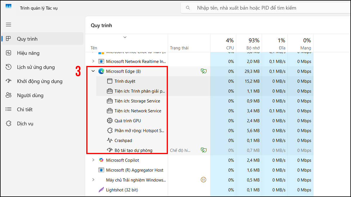 Kiểm tra Microsoft Edge chạy ngầm trong Task Manager