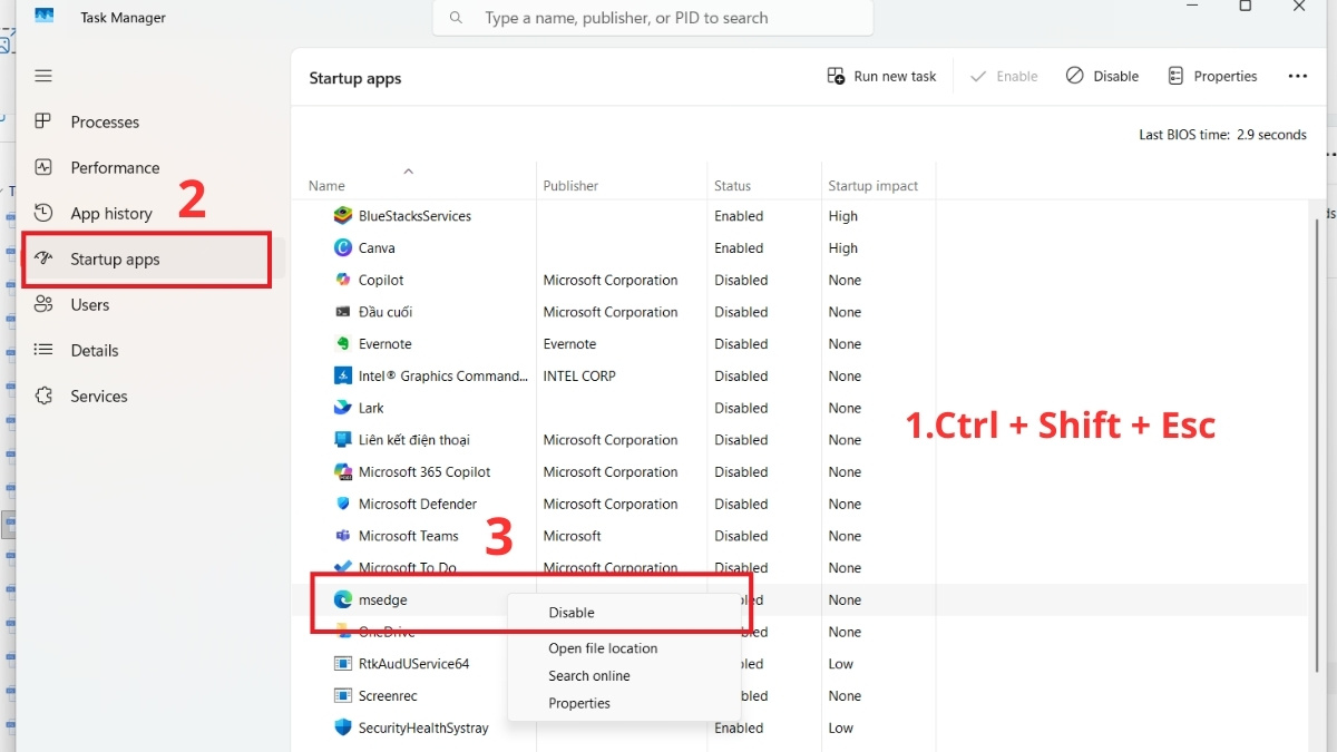 Chặn Edge khởi động cùng Windows trong Startup/Task Manager