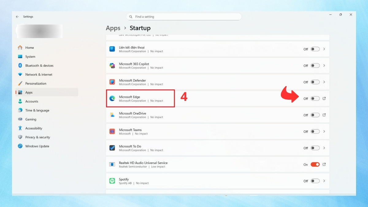 Chặn Edge khởi động cùng Windows trong Startup/Task Manager