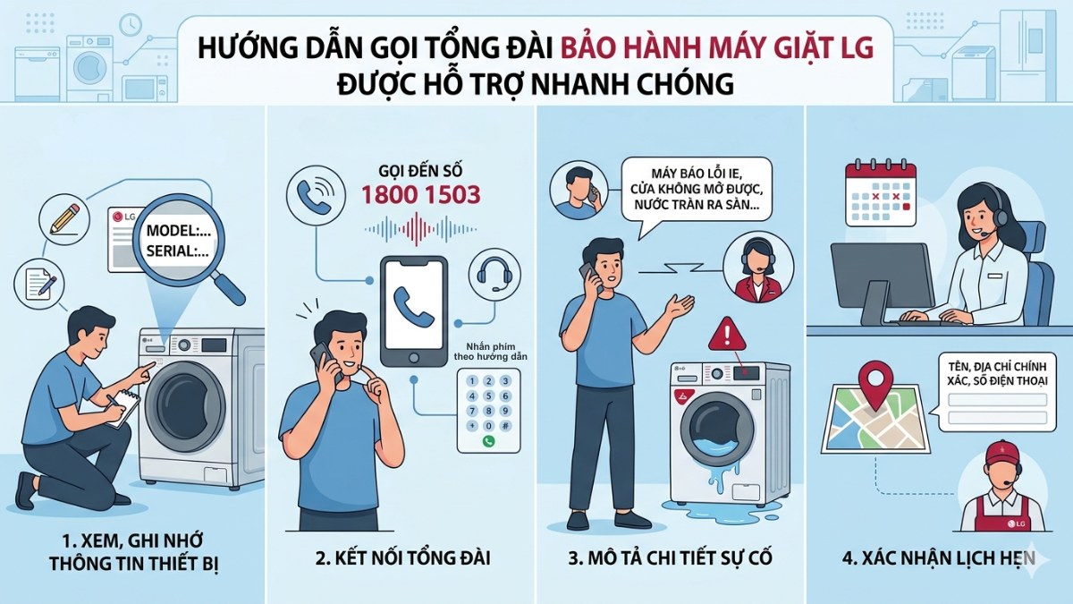 Hướng dẫn gọi tổng đài bảo hành máy giặt LG được hỗ trợ nhanh chóng