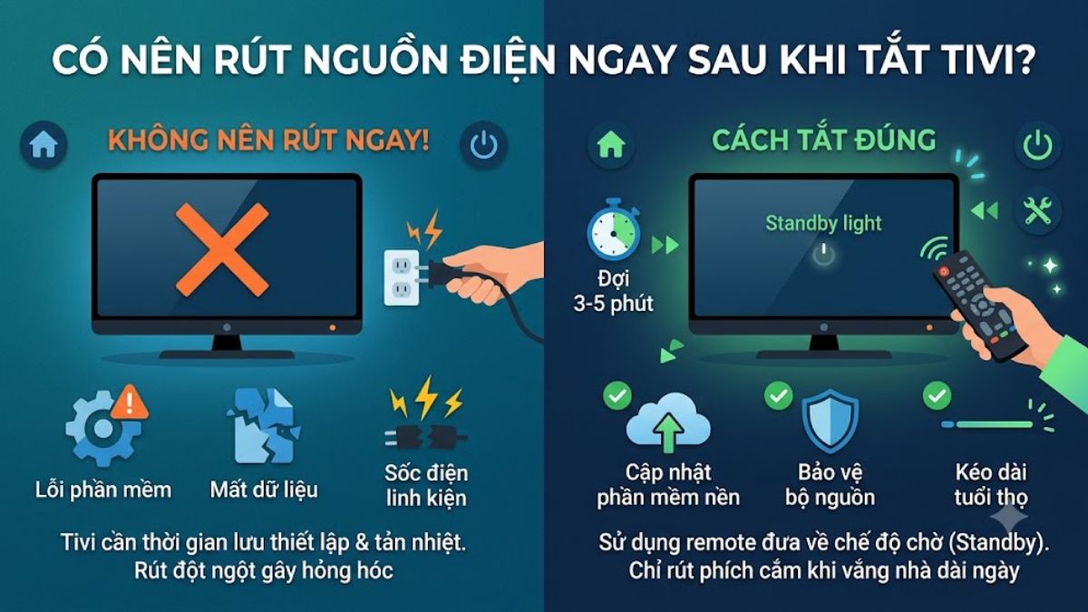 Có nên rút nguồn điện ngay sau khi tắt tivi không?