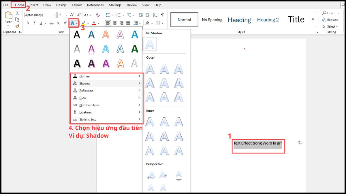 Kết hợp nhiều loại Text Effect trong Word