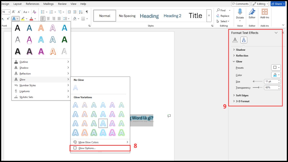 Kết hợp nhiều loại Text Effect trong Word