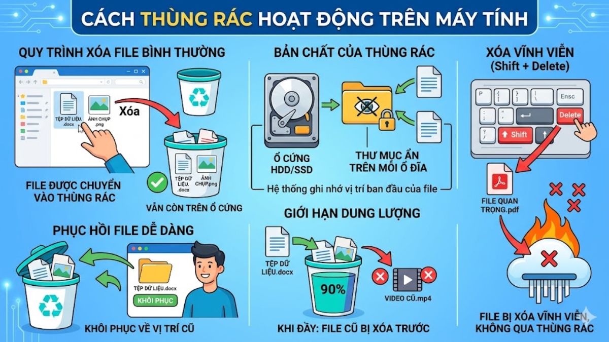Cách hoạt động của thùng rác trong máy tính
