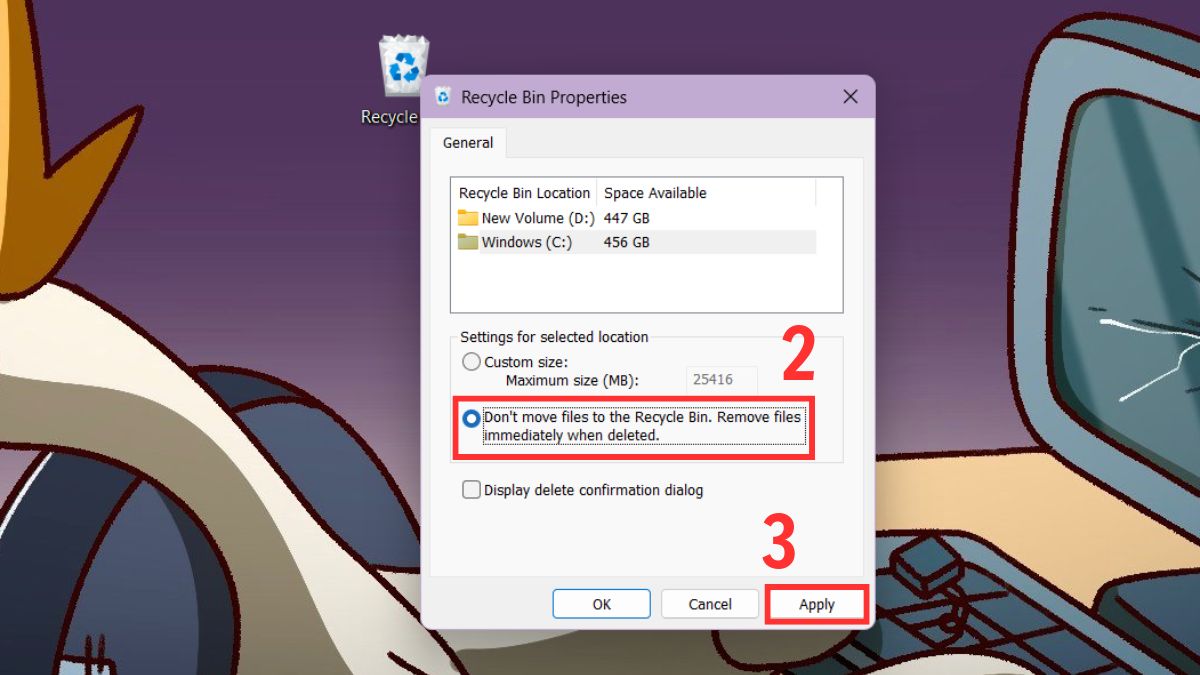 Xóa file không qua thùng rác