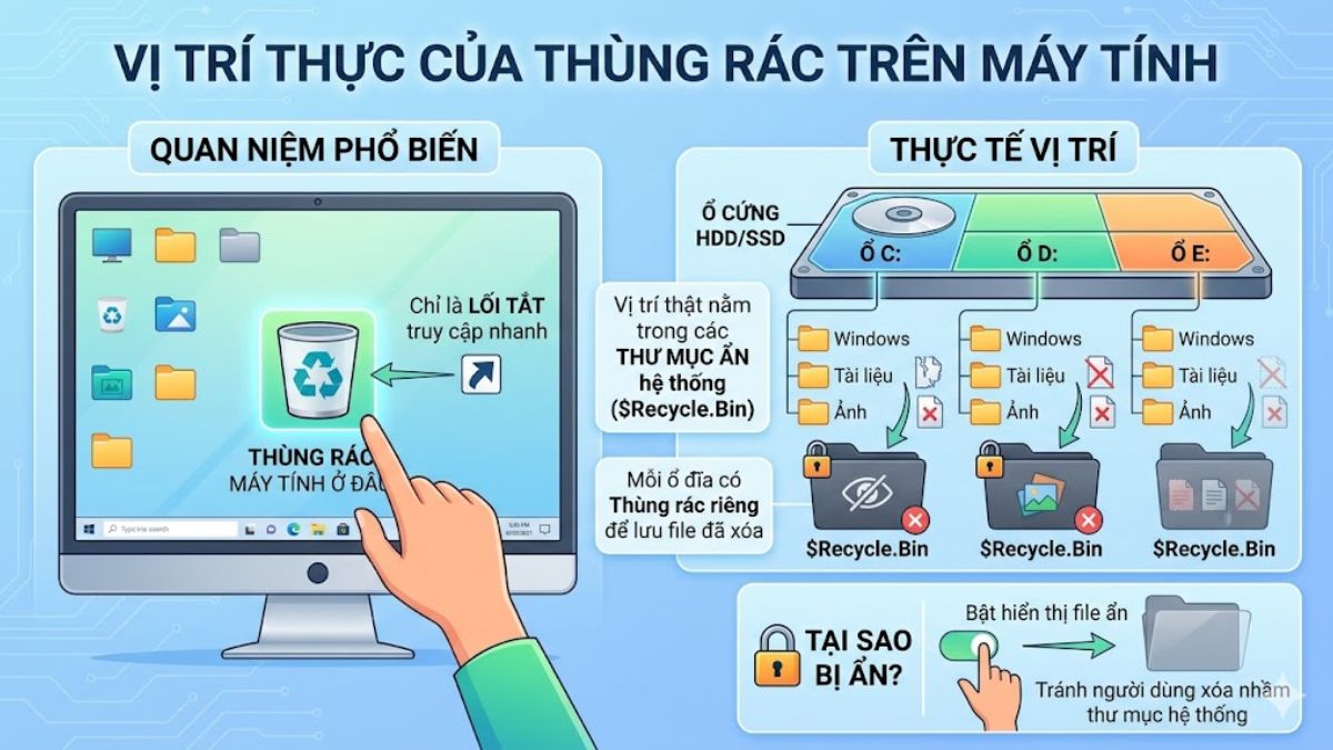 Vị trí của thùng rác máy tính
