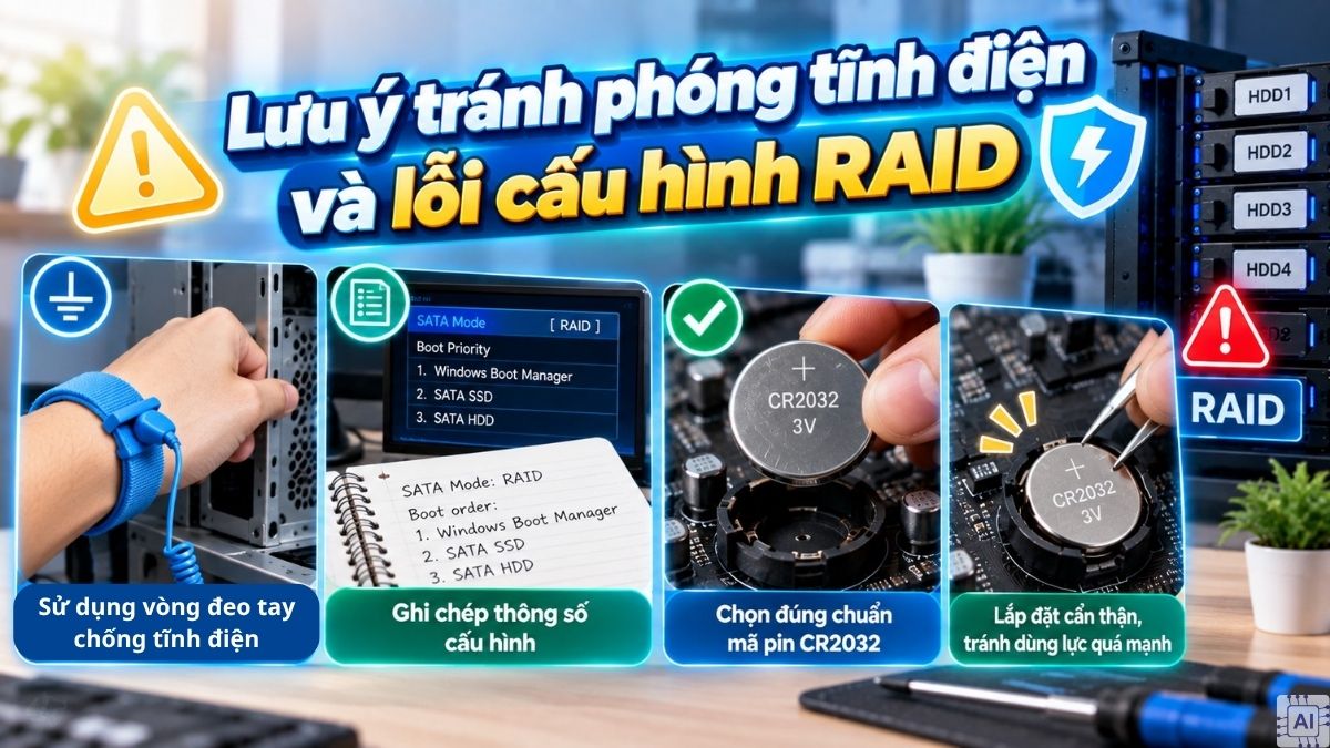 Lưu ý tránh phóng tĩnh điện và lỗi cấu hình RAID