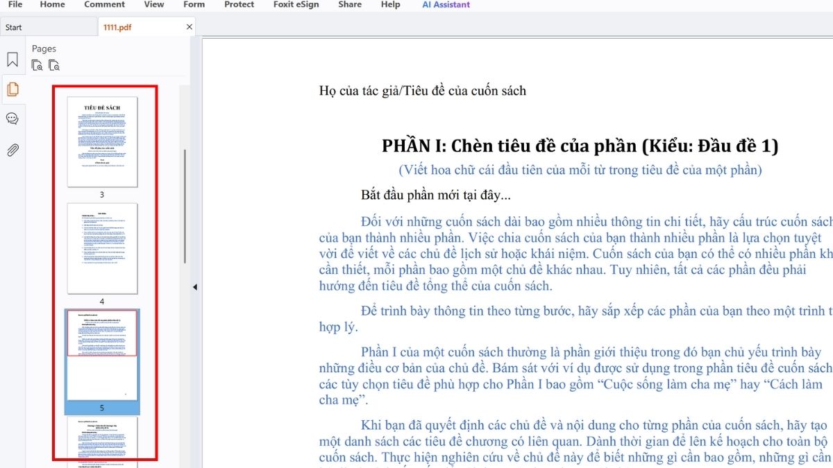 Dùng Page Thumbnails để xem tổng thể bố cục file