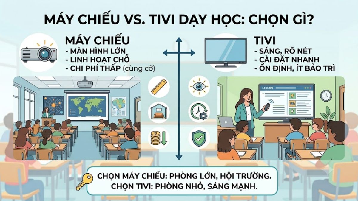 Nên mua máy chiếu hay tivi để dạy học? Cái nào tốt hơn?