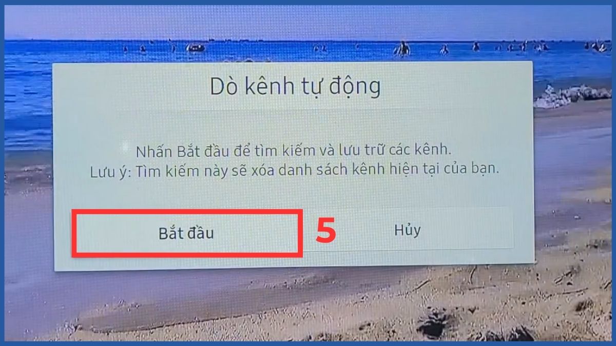 Tiến hành dò kênh VTV trên TV Samsung