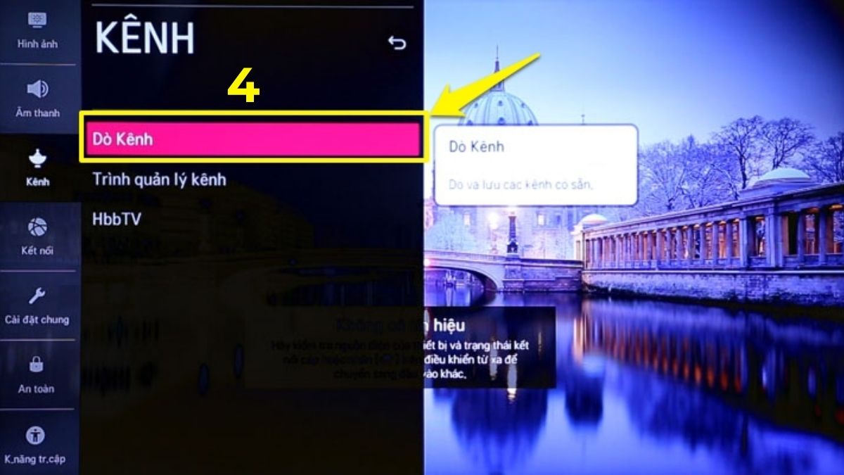 Cách dò kênh VTV trên tivi LG