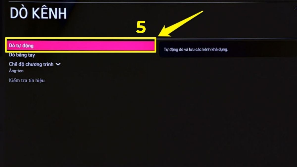 Chọn chế độ Dò kênh trên tivi LG