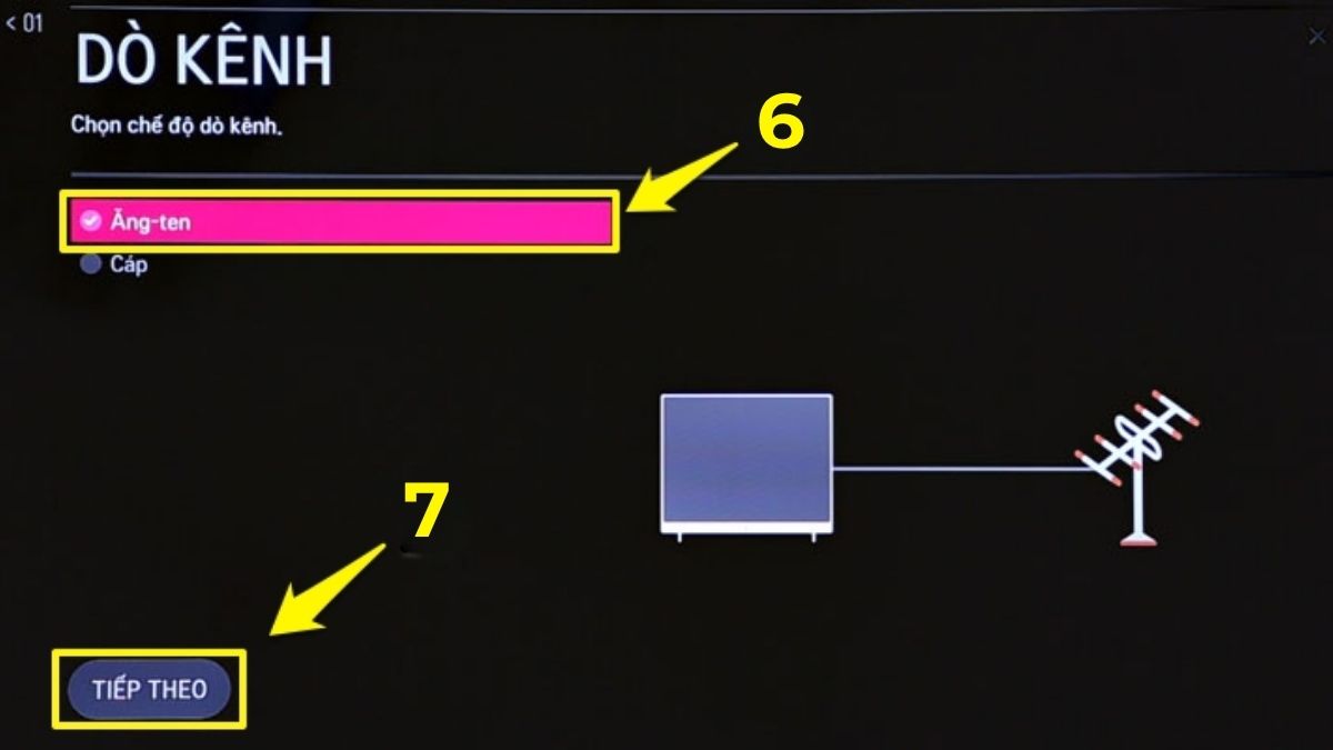 Chọn chế độ Dò kênh trên tivi LG
