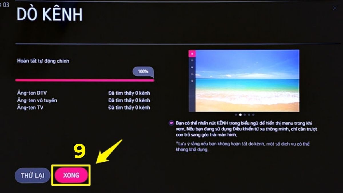 Tiến hành dò kênh VTV trên tivi LG