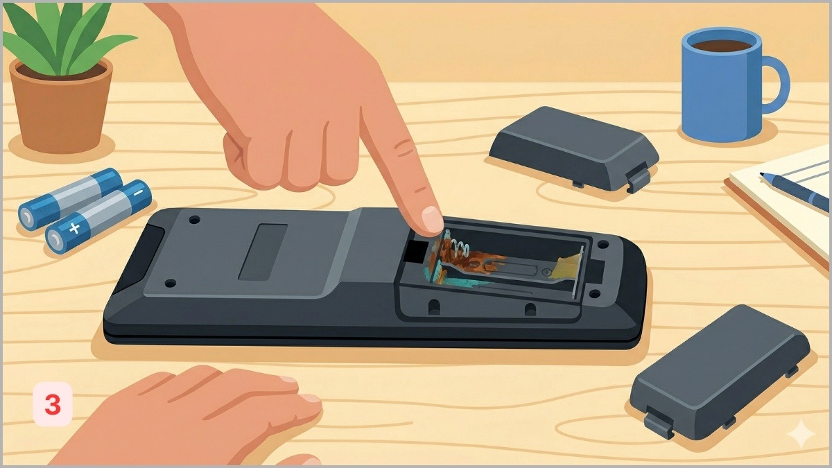 Kiểm tra tình trạng pin và khay pin của điều khiển TV