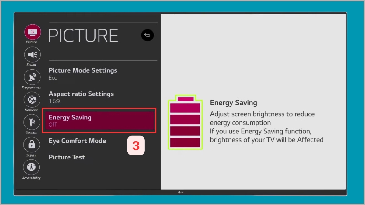 Kiểm tra chế độ tiết kiệm điện của TV