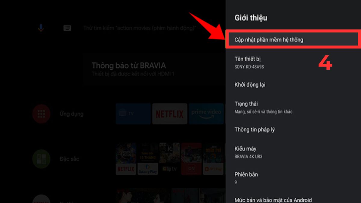 Cập nhật phần mềm hệ thống của tivi