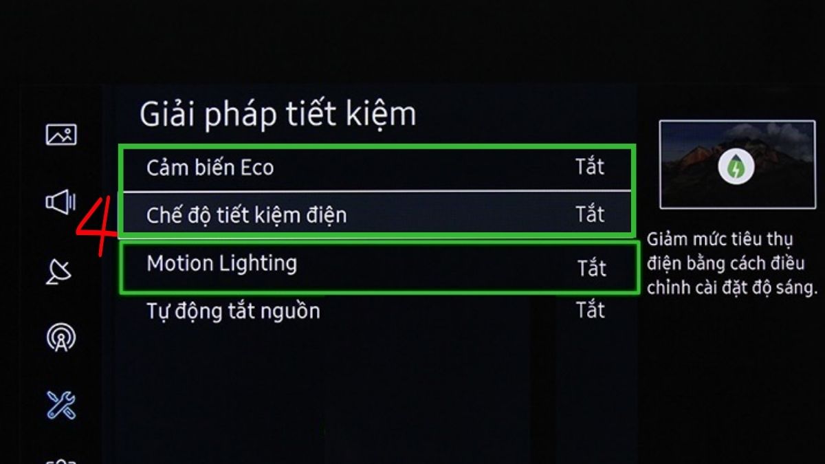 Tắt chế độ tiết kiệm điện và các tính năng tự động