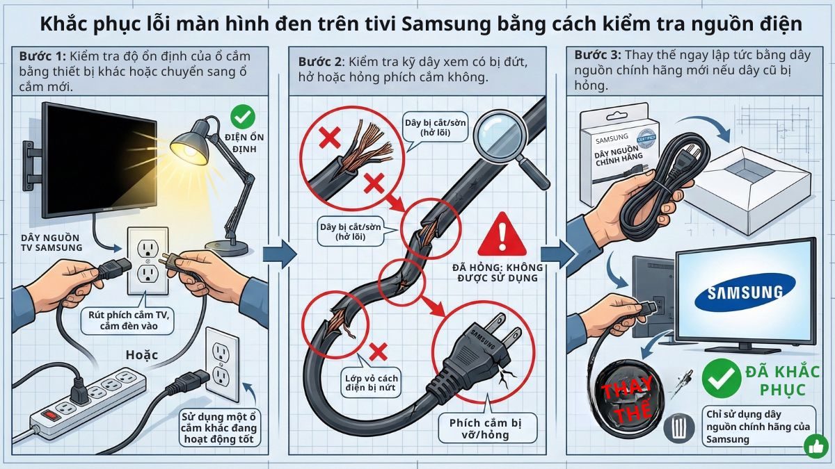 Kiểm tra nguồn điện và ổ cắm