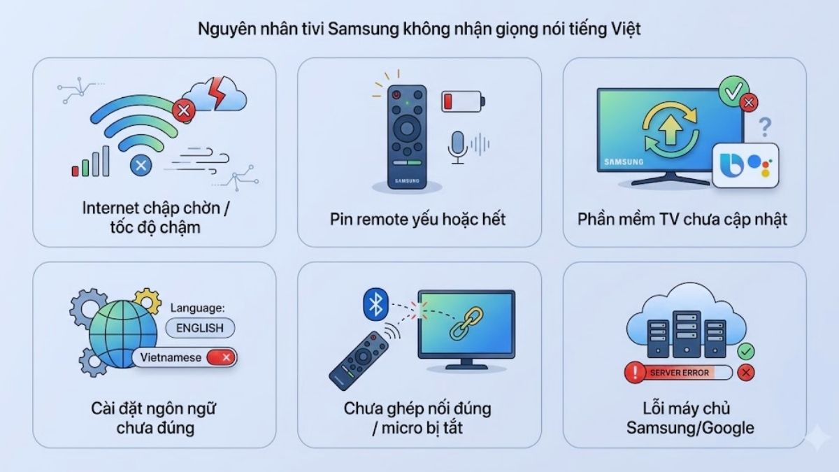 Nguyên nhân khiến tivi Samsung không nhận giọng nói tiếng Việt