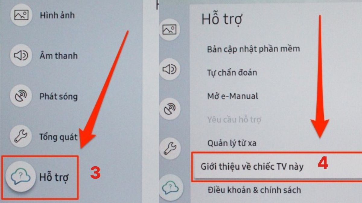 Kiểm tra model tivi Samsung trong phần Cài đặt