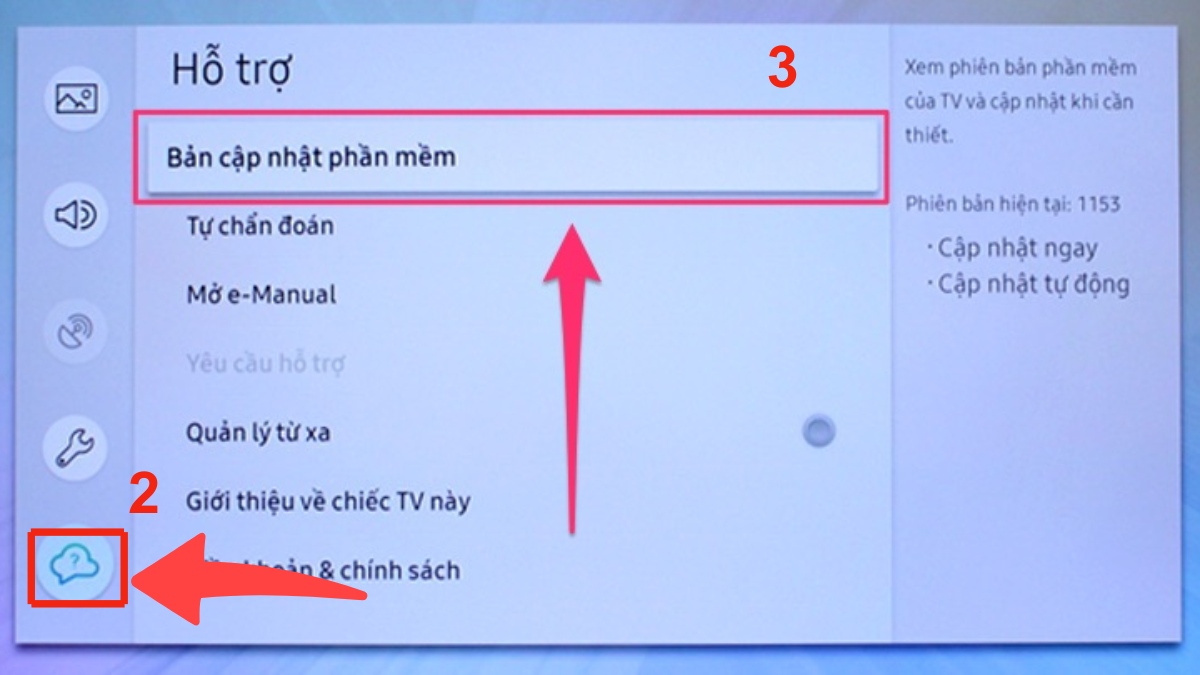 Cập nhật phần mềm cho tivi Samsung
