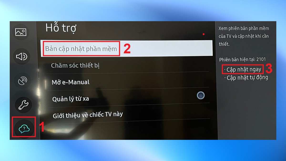 Cập nhật phần mềm (nếu tivi còn kịp phản hồi menu)