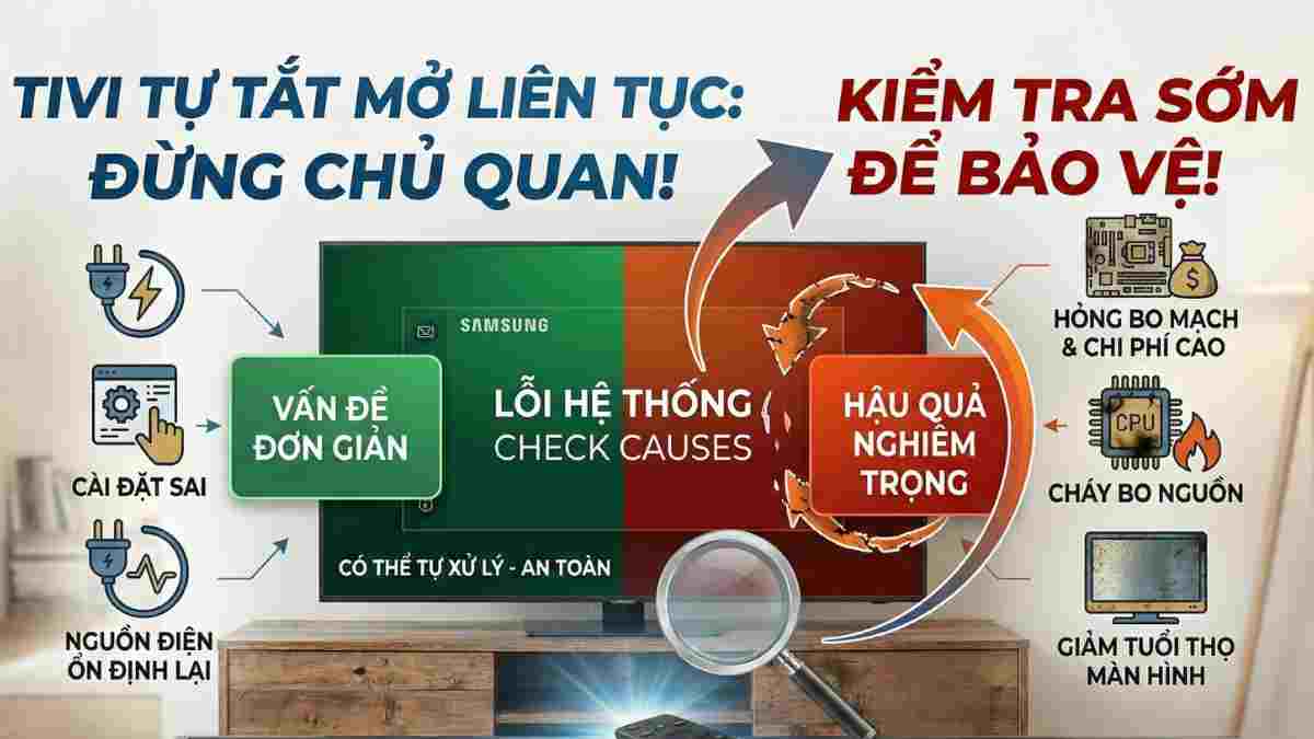 Tivi Samsung tự tắt mở liên tục có làm sao không?