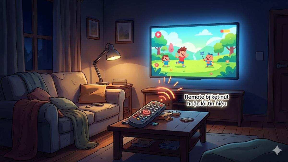 Remote bị kẹt nút hoặc lỗi tín hiệu là một trong những nguyên nhân phổ biến khiến tivi tự bật ban đêm