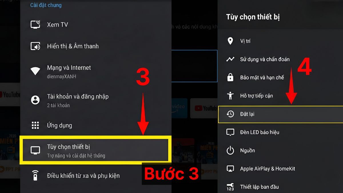 Reset (khôi phục cài đặt gốc) tivi
