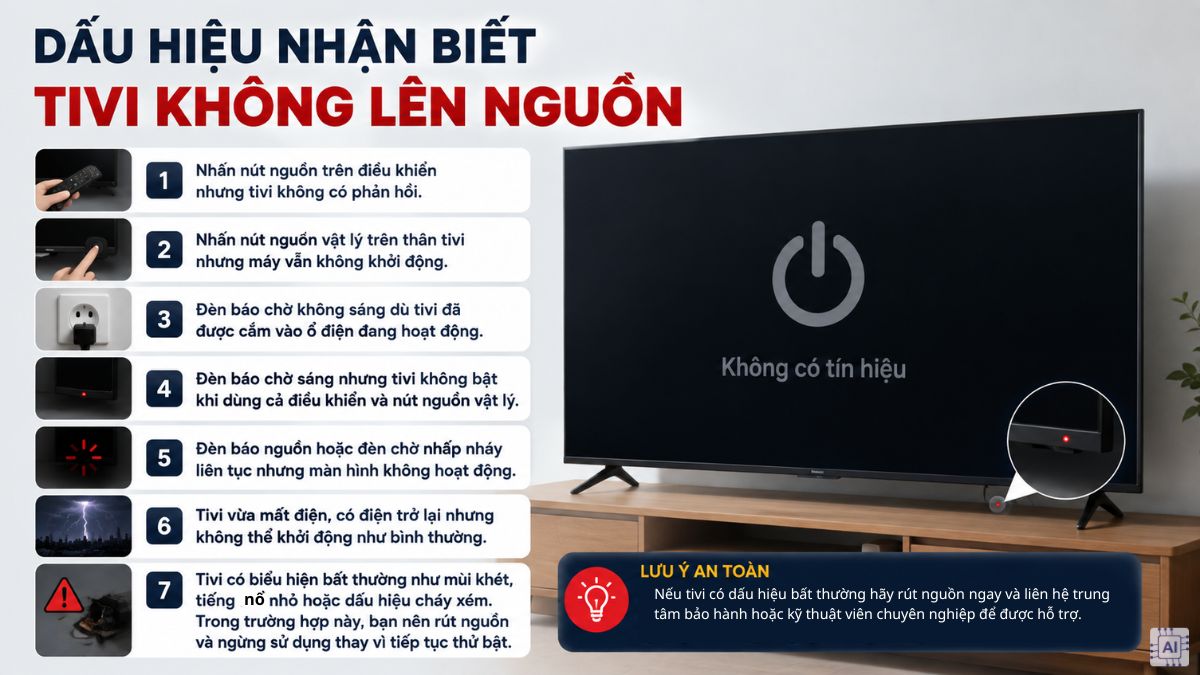 Dấu hiệu nhận biết tivi không lên nguồn