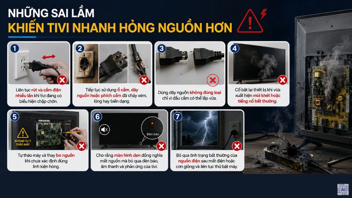 Những sai lầm làm tivi nhanh hỏng nguồn