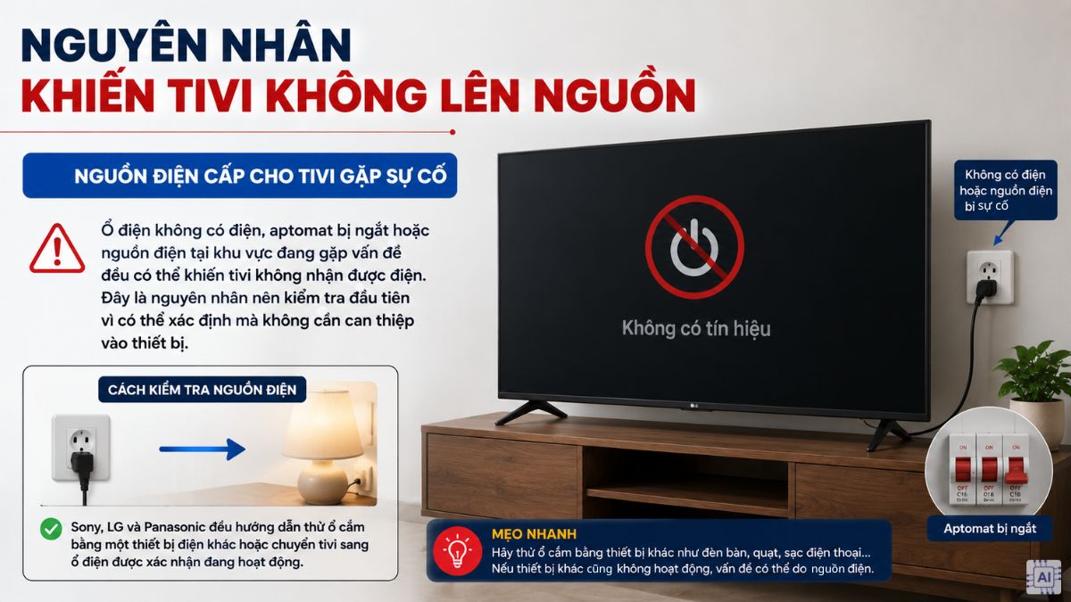 Nguồn điện cấp cho tivi gặp sự cố